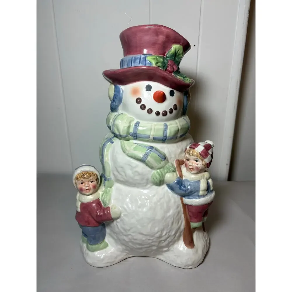 Vintage Cracker Barrel 12.5” Snowman Musical Figurine Ceramic Wind-up Frosty